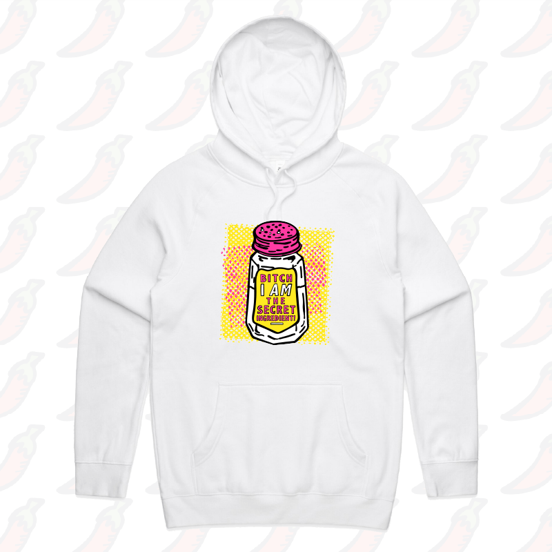 S / White / Large Front Print Secret Ingredient ๐ง โ Unisex Hoodie
