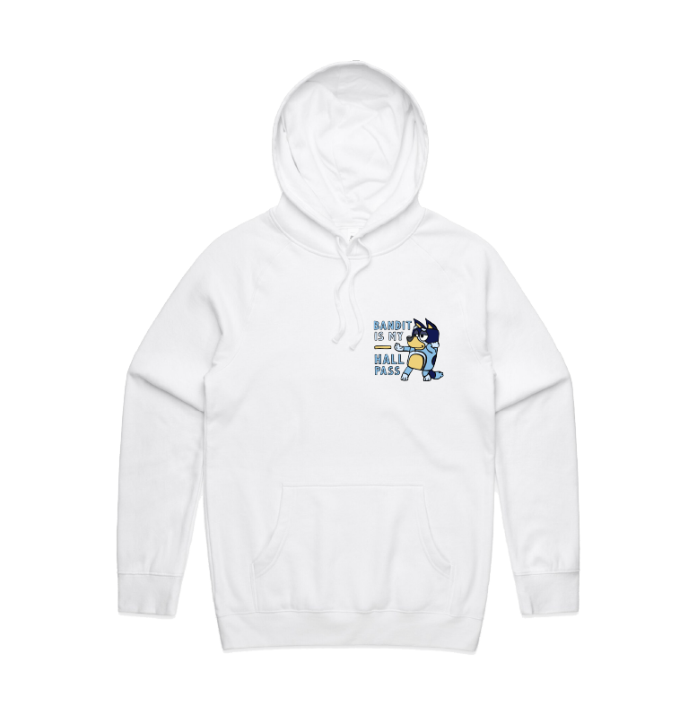 S / White / Small Front Design Bandit Hall Pass 🦴 - Unisex Hoodie