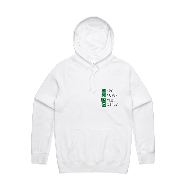 S / White / Small Front Design Eat Sleep Punt Repeat ๐ - Unisex Hoodie