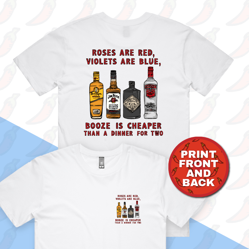 S / White / Small Front & Large Back Design Boozy Date Night ๐ธ - Men's T Shirt