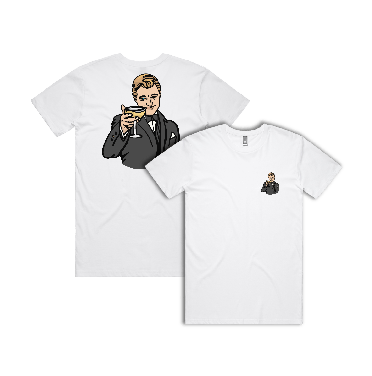 S / White / Small Front & Large Back Design DiCaprio Gatsby Cheers ๐ธ - Men's T Shirt