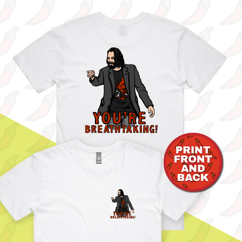S / White / Small Front & Large Back Design Keanu Breathtaking ๐ - Men's T Shirt