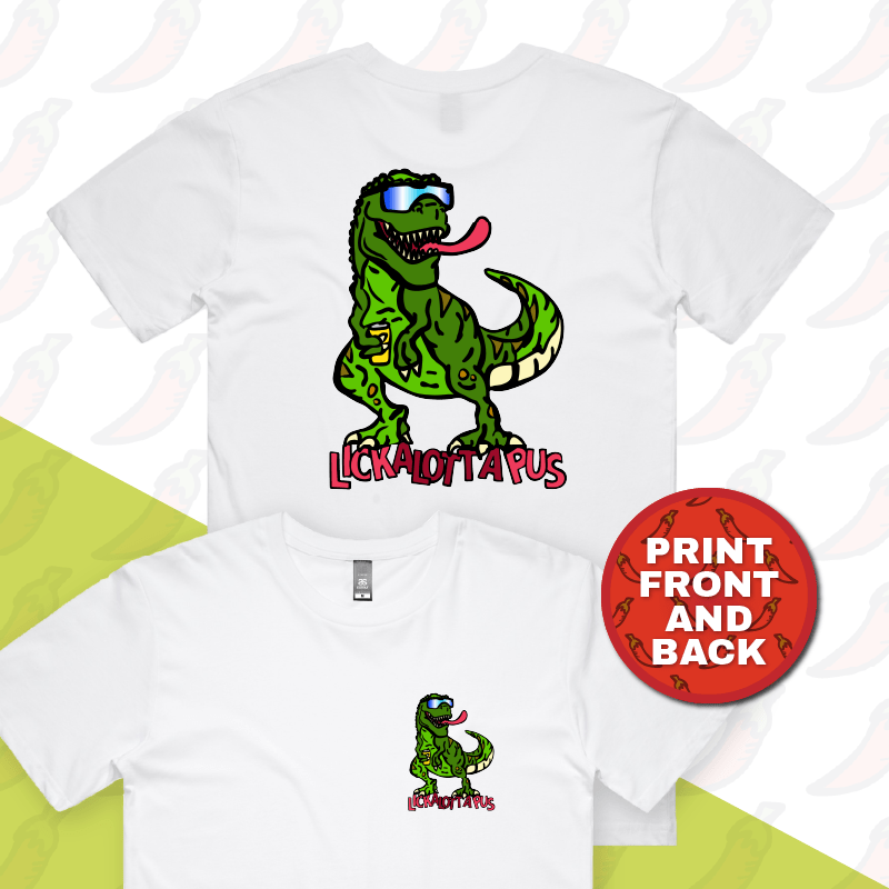 S / White / Small Front & Large Back Design Lickalottapus ๐ฆ๐
- Men's T Shirt
