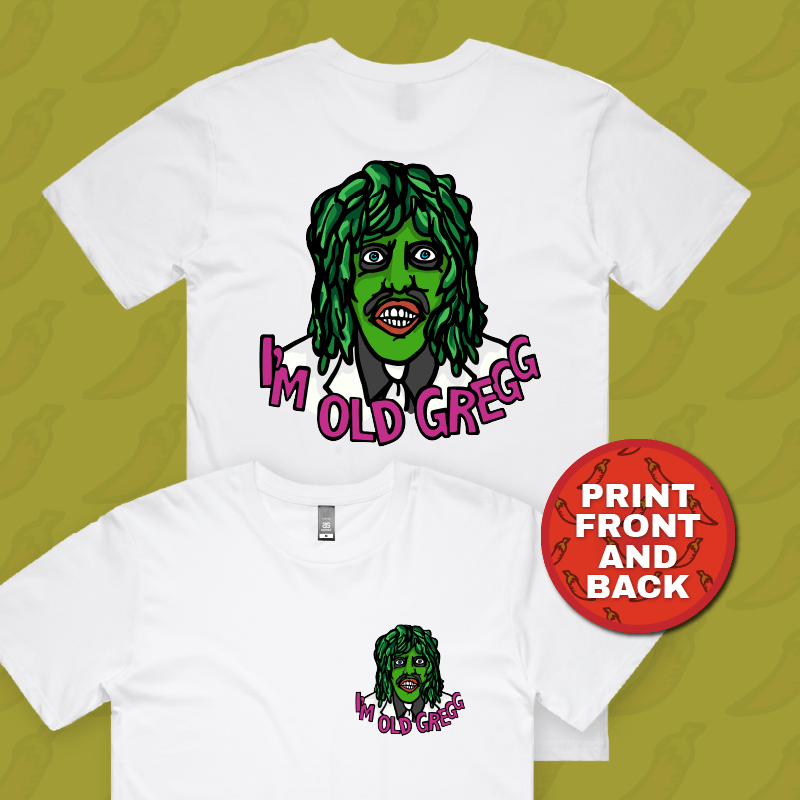 S / White / Small Front & Large Back Design Old Gregg ๐งโโ๏ธ๐ถ - Men's T Shirt