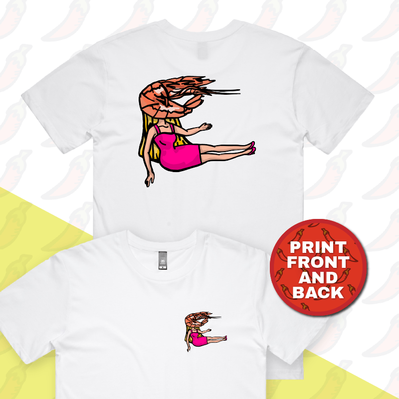S / White / Small Front & Large Back Design Shrimp on a Barbie ๐ - Men's T Shirt