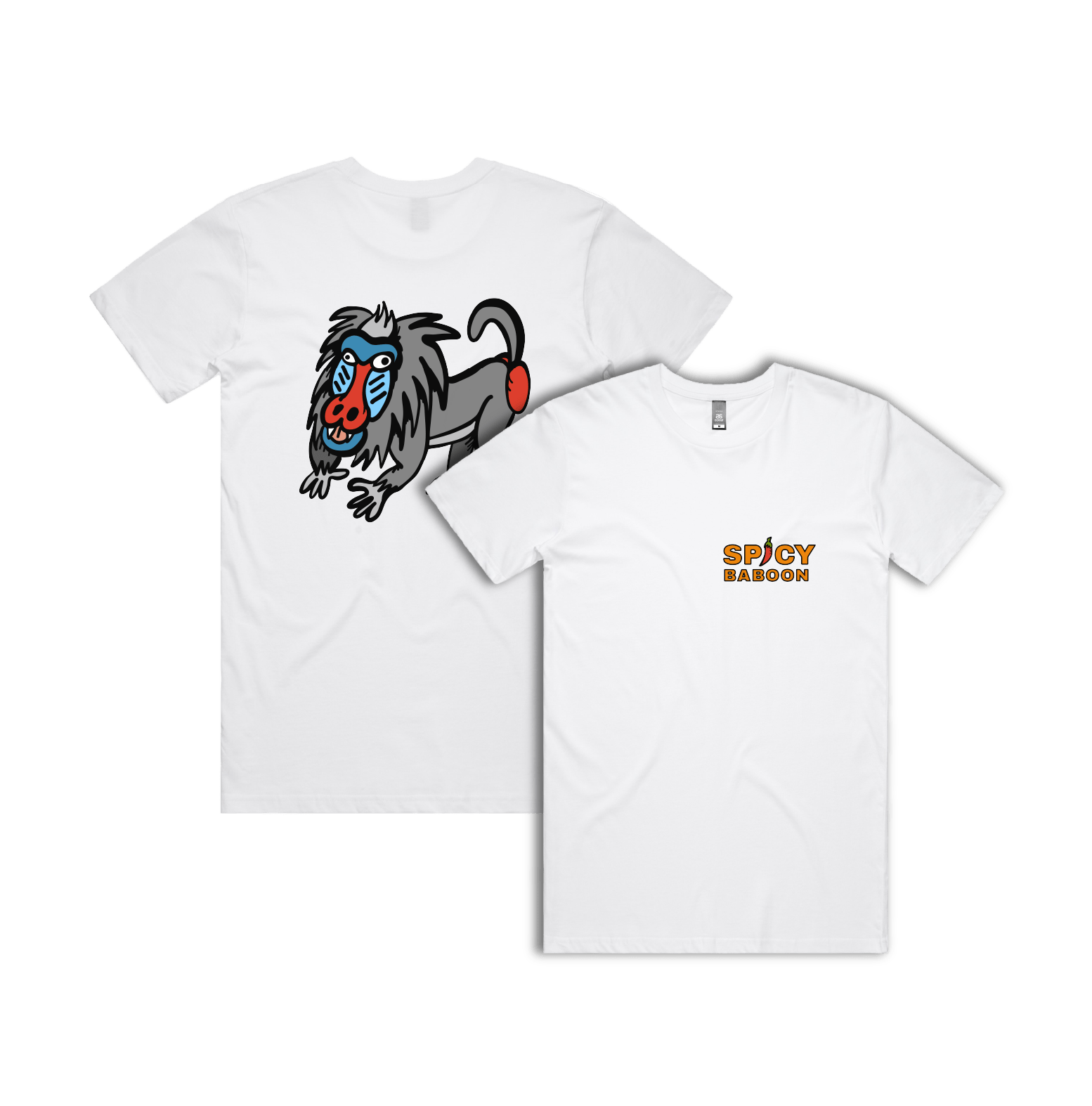 S / White / Small Front & Large Back Design Spicy Baboon Original 🌶️ - Men's T Shirt