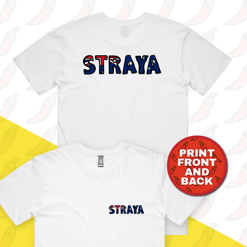 S / White / Small Front & Large Back Design Straya ๐จ - Men's T Shirt