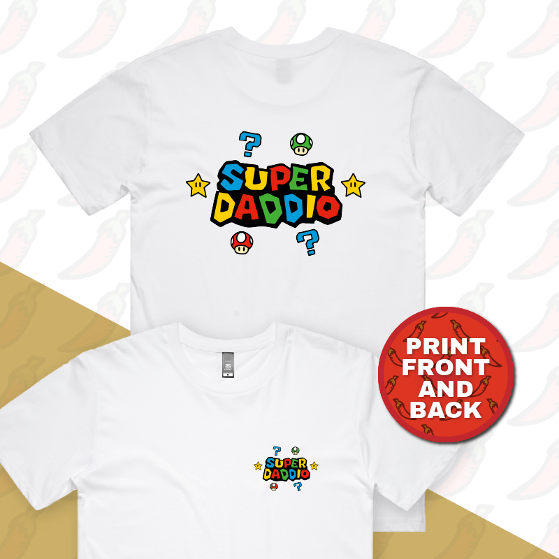 S / White / Small Front & Large Back Design Super Daddio โญ๐ โ Men's T Shirt
