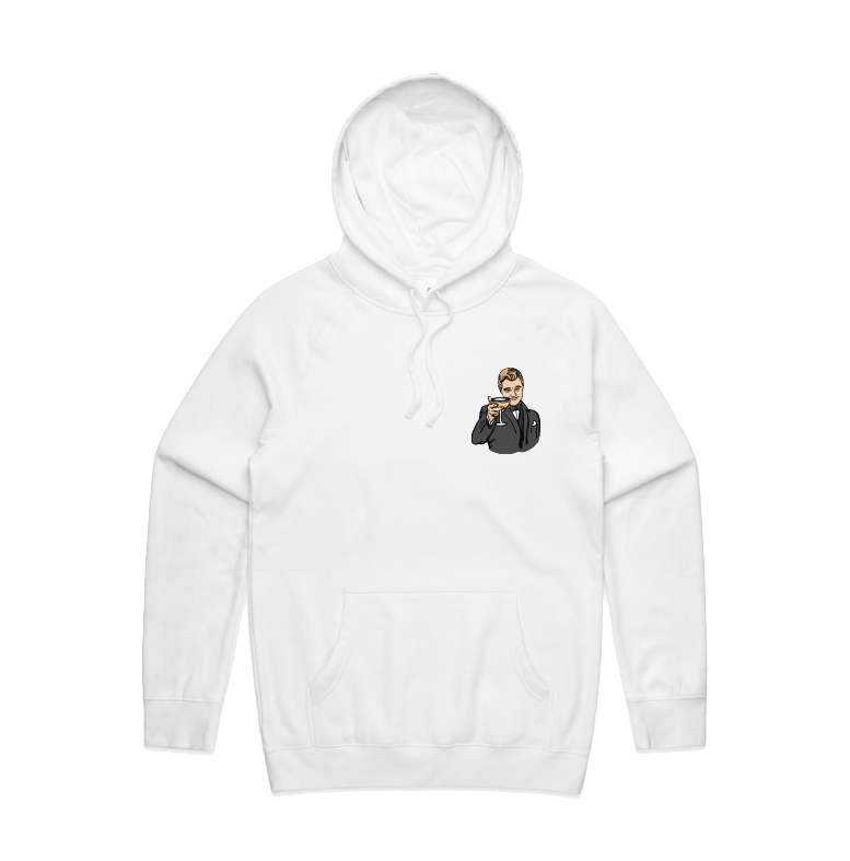 S / White / Small Front Print DiCaprio Gatsby Cheers ๐ธ - Unisex Hoodie