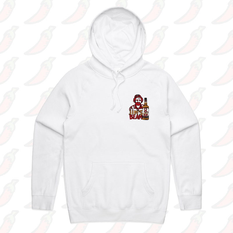 S / White / Small Front Print Jimโs Beam ๐ฅ๐ โ Unisex Hoodie