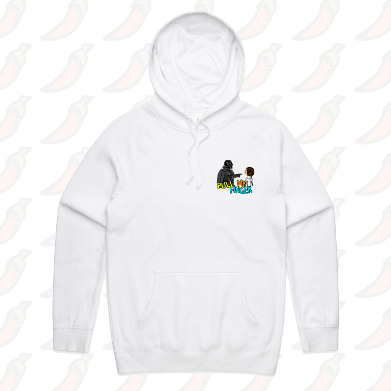 S / White / Small Front Print Pull My Finger 👉 – Unisex Hoodie
