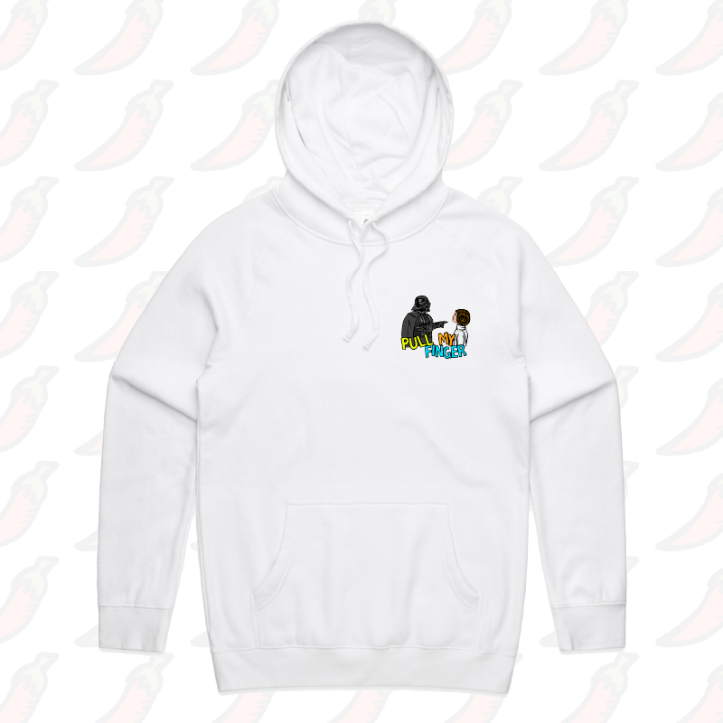 S / White / Small Front Print Pull My Finger ๐ โ Unisex Hoodie