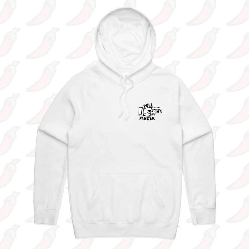 S / White / Small Front Print Pull My Finger ๐ โ Unisex Hoodie