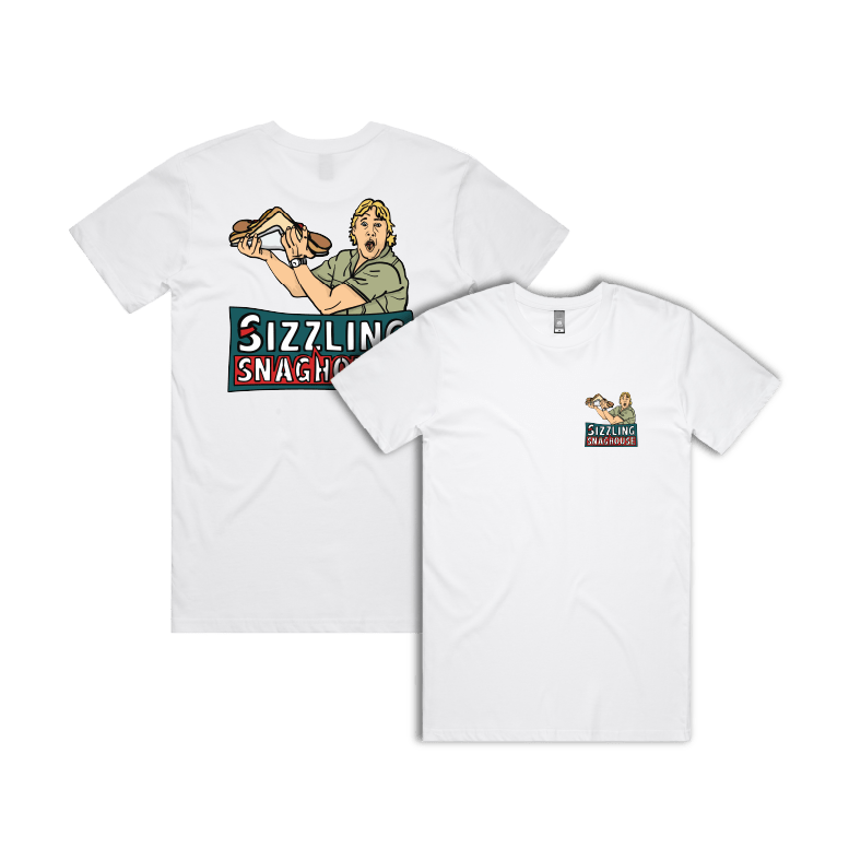 Small Front & Large Back Design / White / S Steve's Snaghouse 🌭 - Men's T Shirt