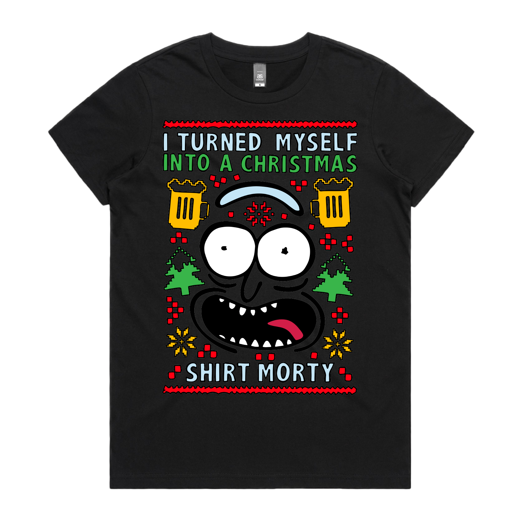 XS / Black / Large Front Design Christmas Morty – Women's T Shirt