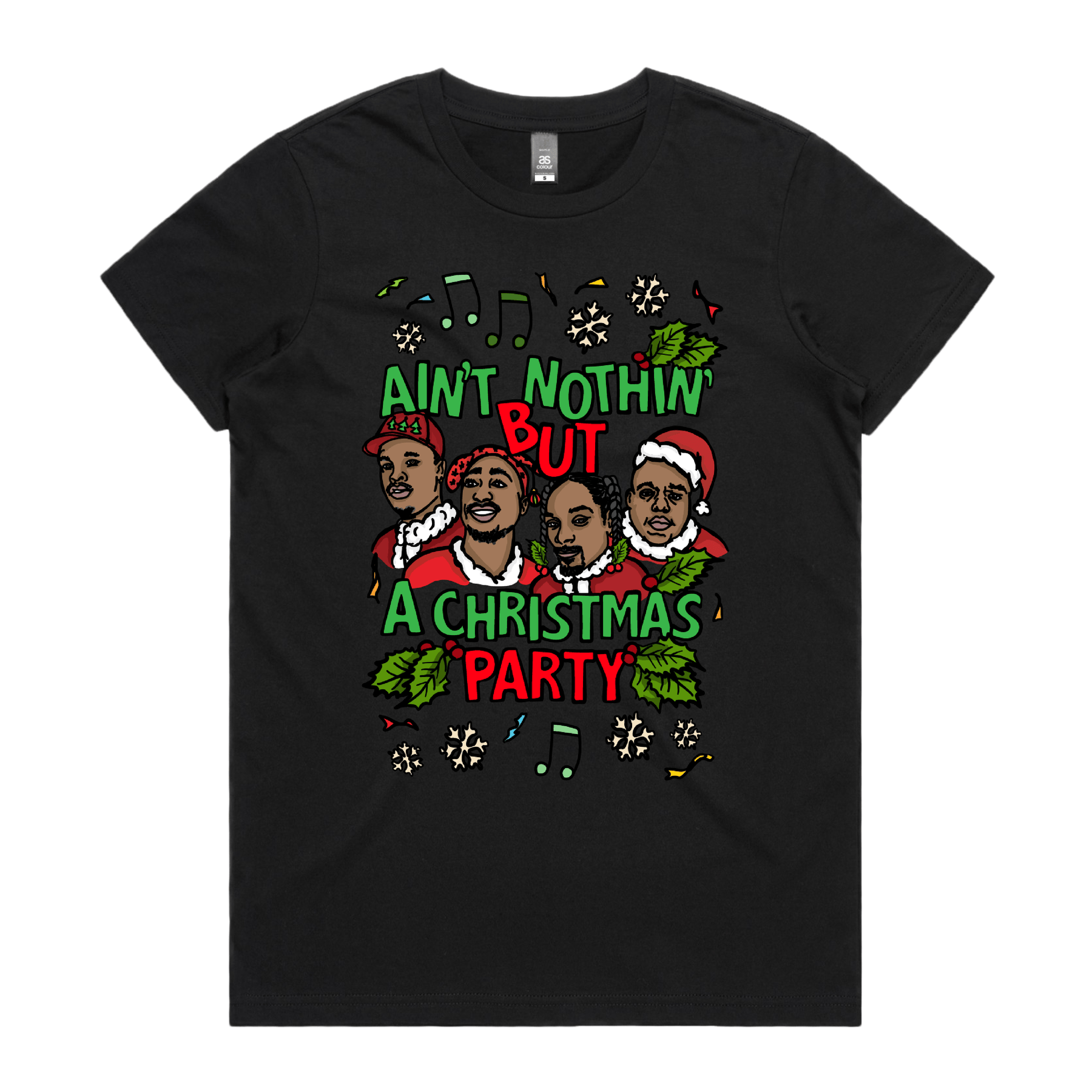 XS / Black / Large Front Design Christmas Rapping 🎵🎁 – Women's T Shirt