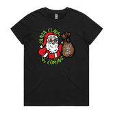 XS / Black / Large Front Design Santa is Coming ๐
๐- Women's T Shirt