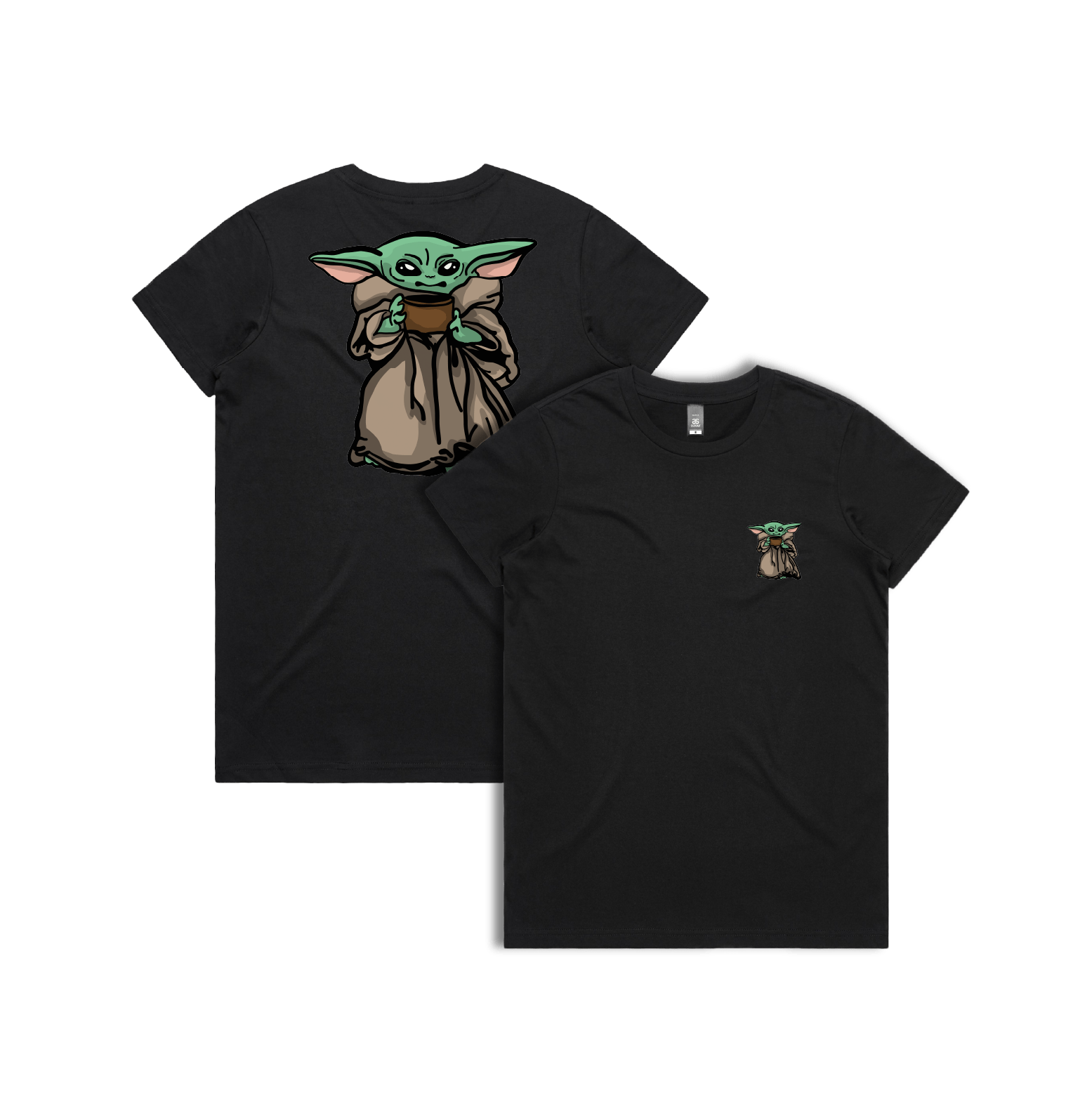 XS / Black / Small Front & Large Back Design Baby Yoda 👶 - Women's T Shirt