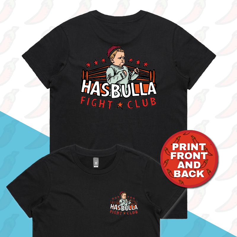 XS / Black / Small Front & Large Back Design Hasbulla Fight Club 🥊- Women's T Shirt