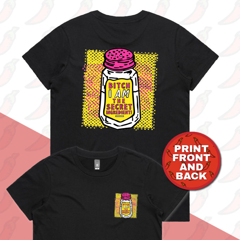 XS / Black / Small Front & Large Back Design Secret Ingredient ๐ง โ Women's T Shirt