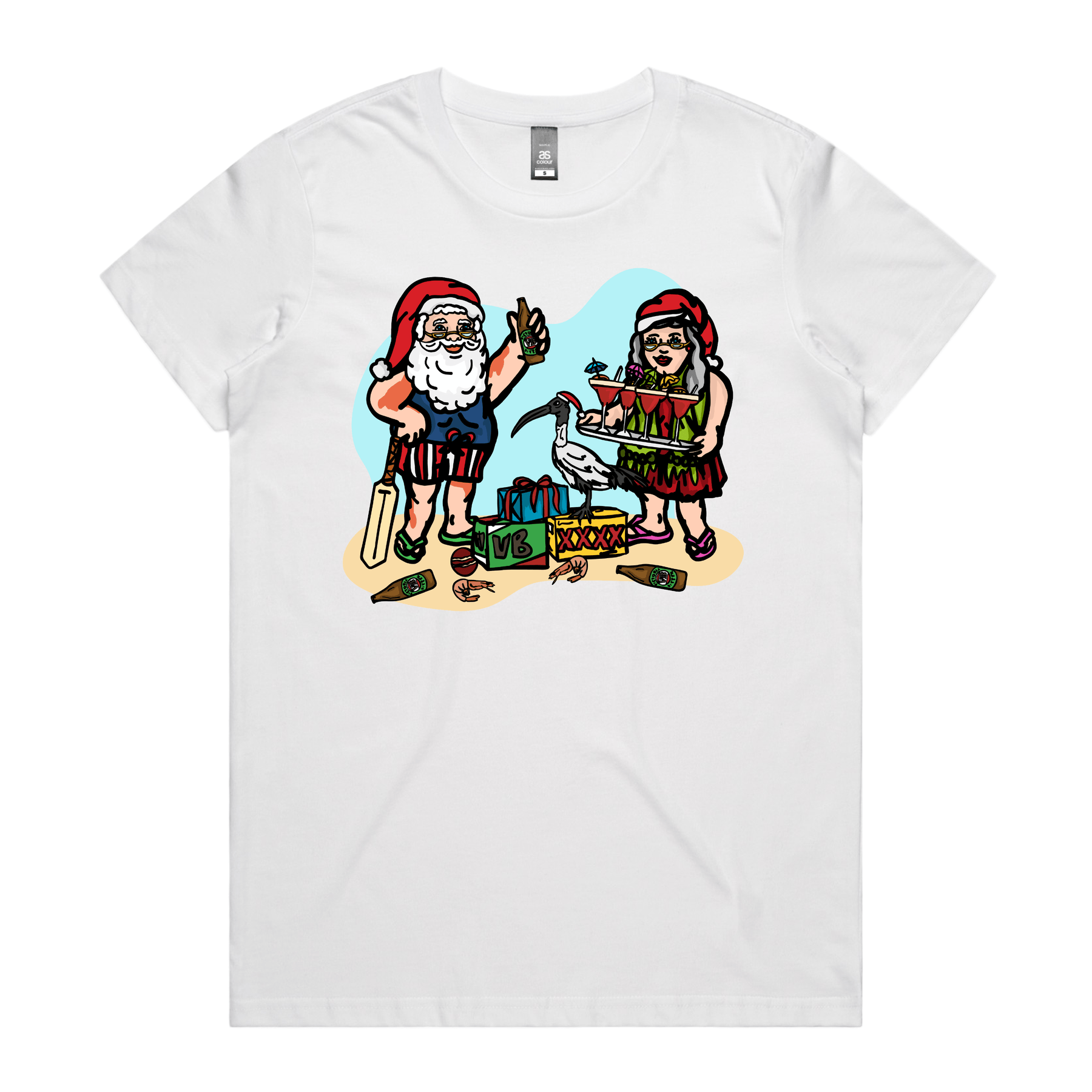 XS / White / Large Front Design Aussie Christmas 🍤🍺 - Women's T Shirt