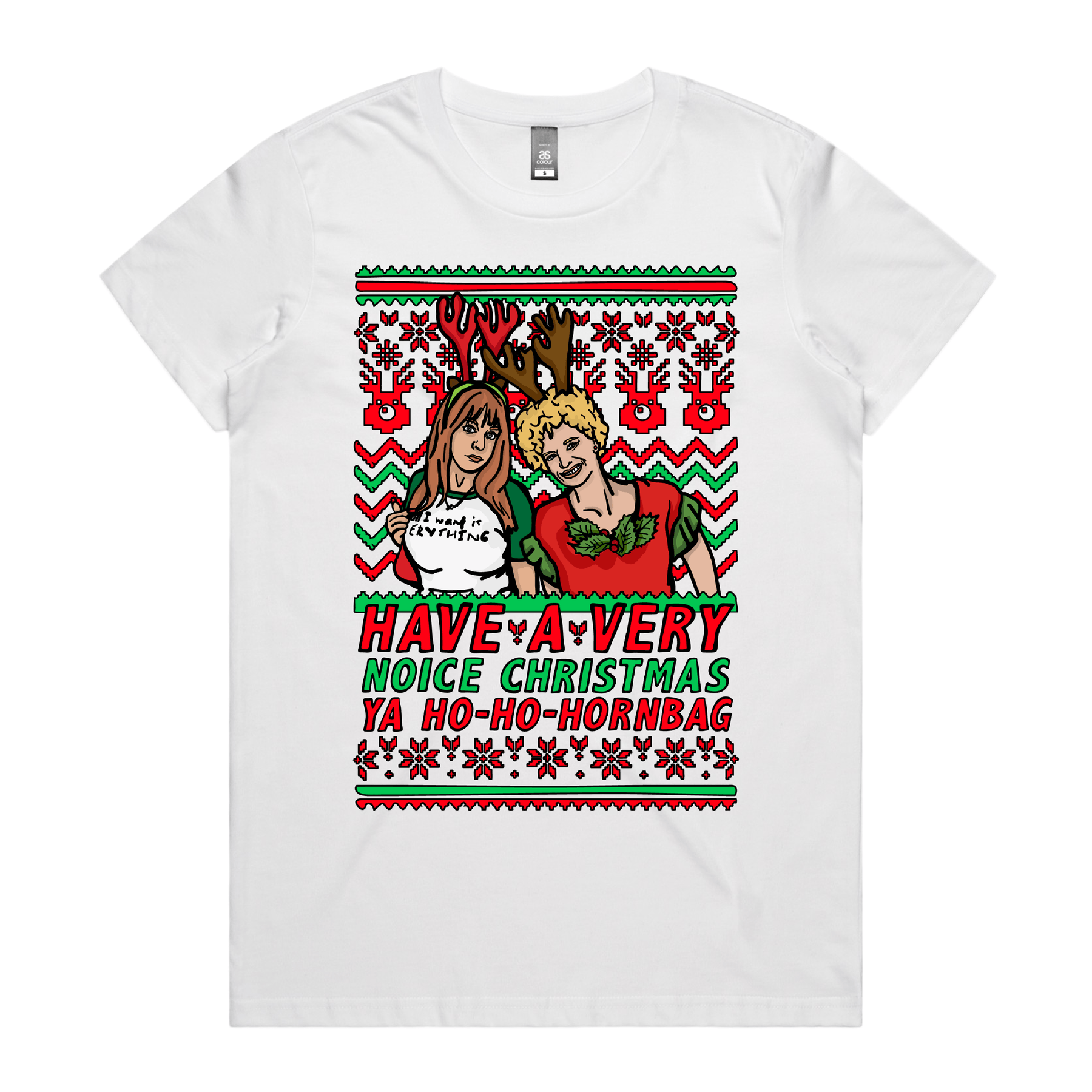 XS / White / Large Front Design Kath & Kim Christmas Pattern 😈🎄 – Women's T Shirt