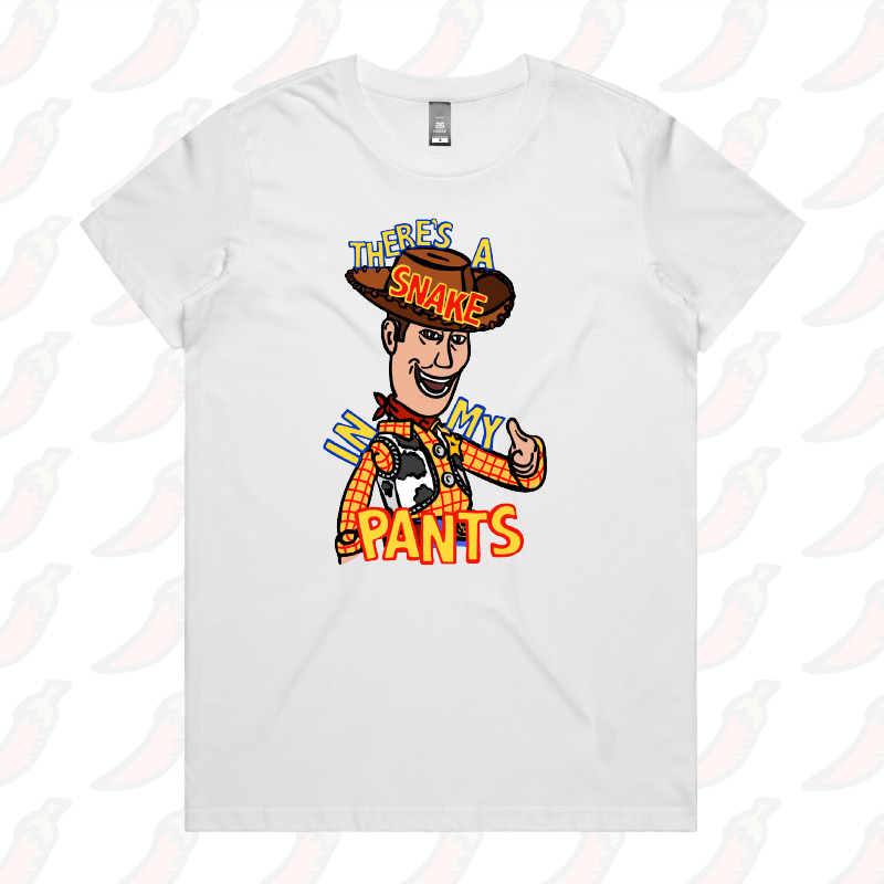 XS / White / Large Front Design SNAKE IN MY PANTS ๐- Women's T Shirt