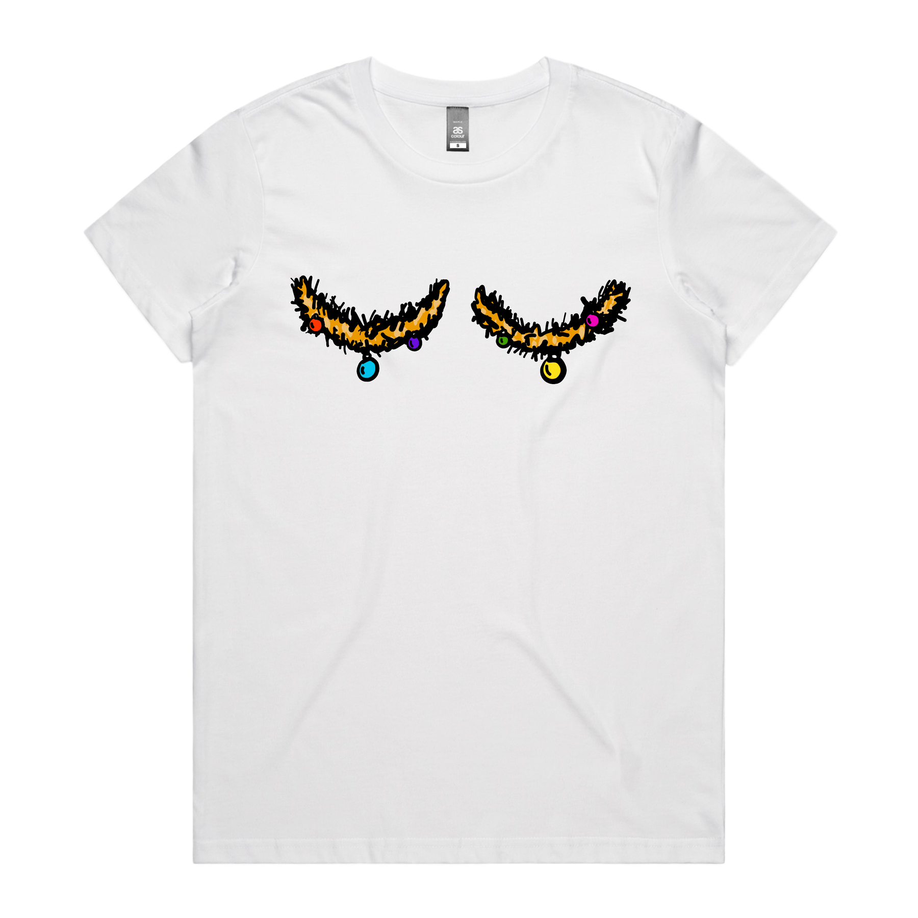 XS / White / Large Front Design Tinsel Tits 🍈🍈🎄 - Women's T Shirt