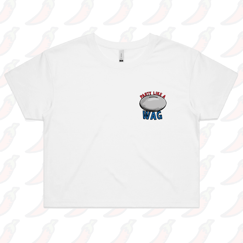 XS / White Party Like a WAG 🍽❄ - Women's Crop Top