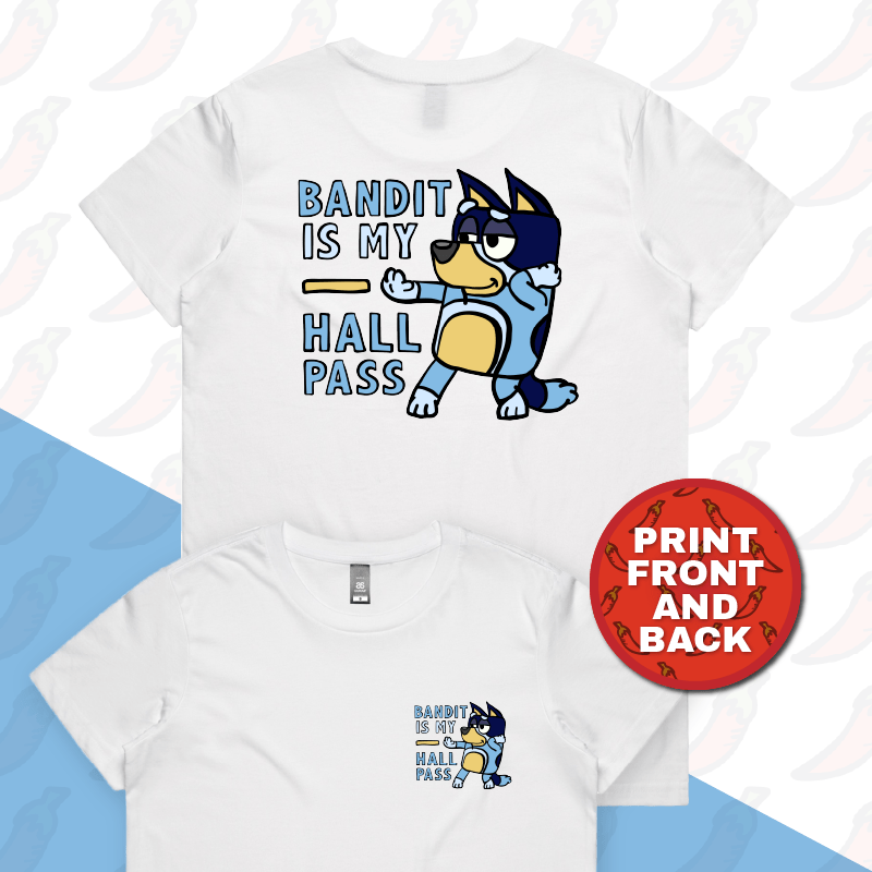 XS / White / Small Front & Large Back Design Bandit Hall Pass 🦴 - Women's T Shirt