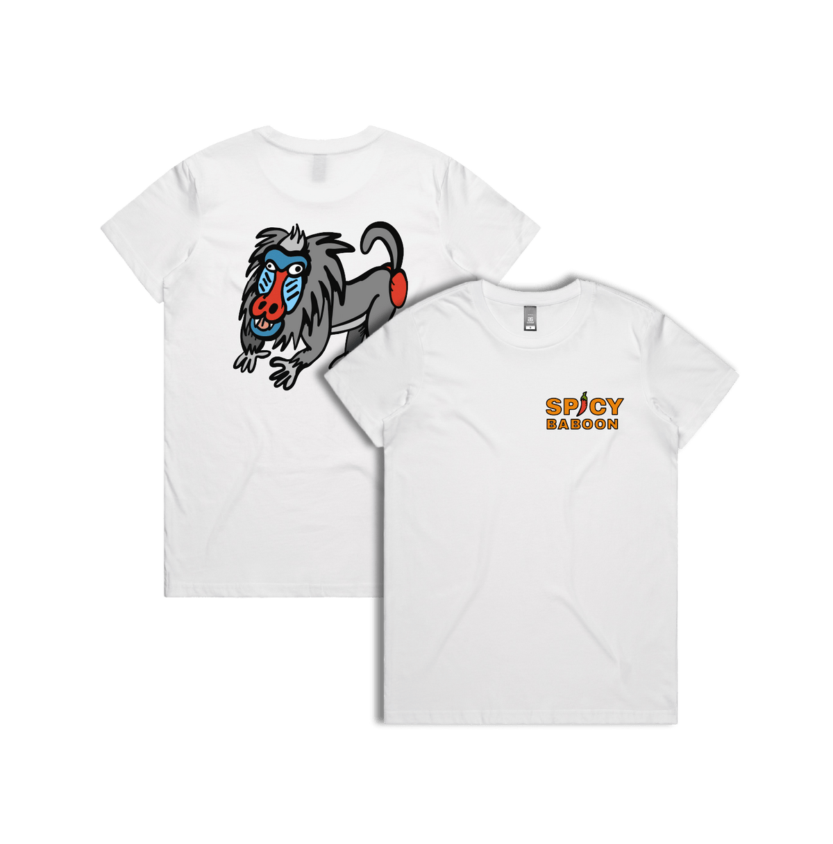 XS / White / Small Front & Large Back Design Spicy Baboon Original 🌶️ - Women's T Shirt