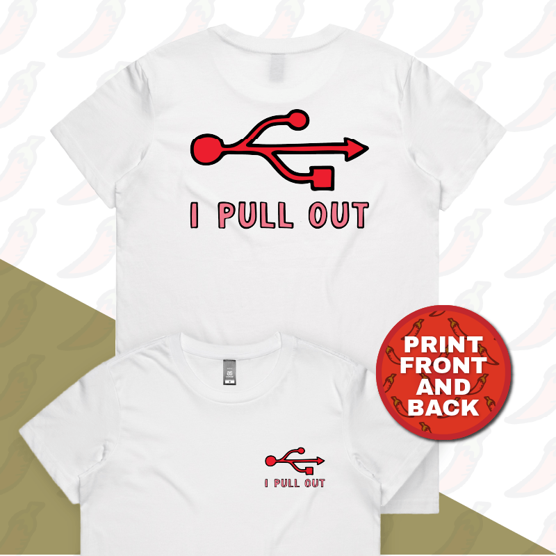 XS / White / Small Front & Large Back Design USB PULL OUT ๐- Women's T Shirt