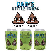 2 Name's / Dad's Little Turds Dad's Little 💩's - Personalised Stubby Holder
