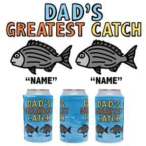 2 Names Dad's Greatest Catch 🎣- Personalised Stubby Holder