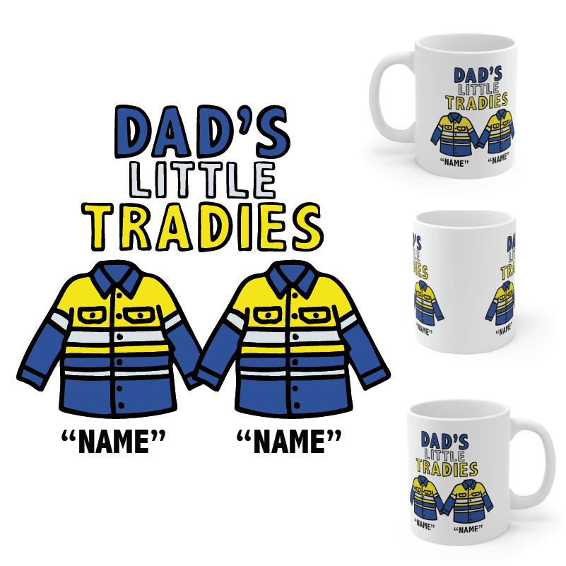 2 Names Dad's Little Tradies🚧 - Personalised Coffee Mug