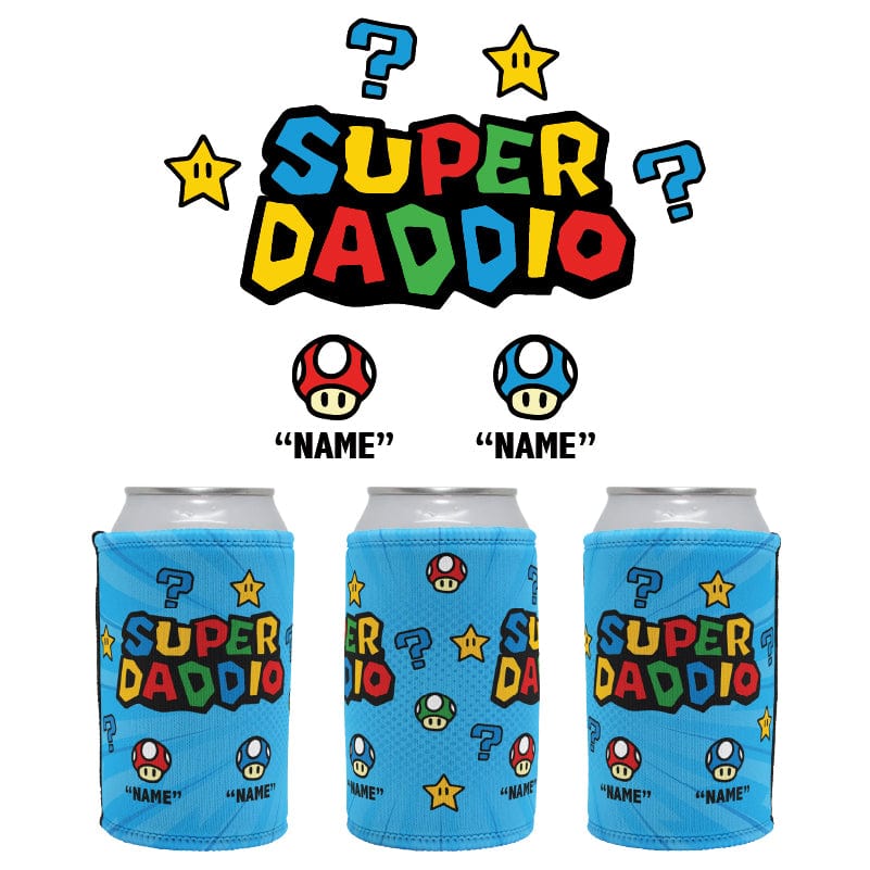 2 Names Super Daddio ⭐🍄 - Personalised Stubby Holder
