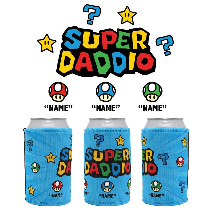 3 Names Super Daddio ⭐🍄 - Personalised Stubby Holder