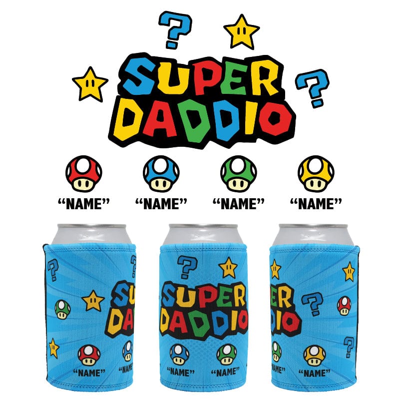 4 Names Super Daddio ⭐🍄 - Personalised Stubby Holder