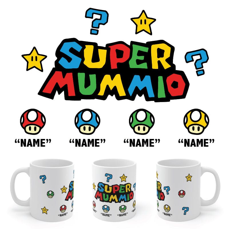 4 Names Super Mummio ⭐🍄 - Personalised Coffee Mug