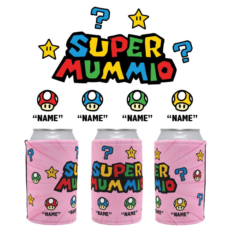 4 Names Super Mummio ⭐🍄 - Personalised Stubby Holder