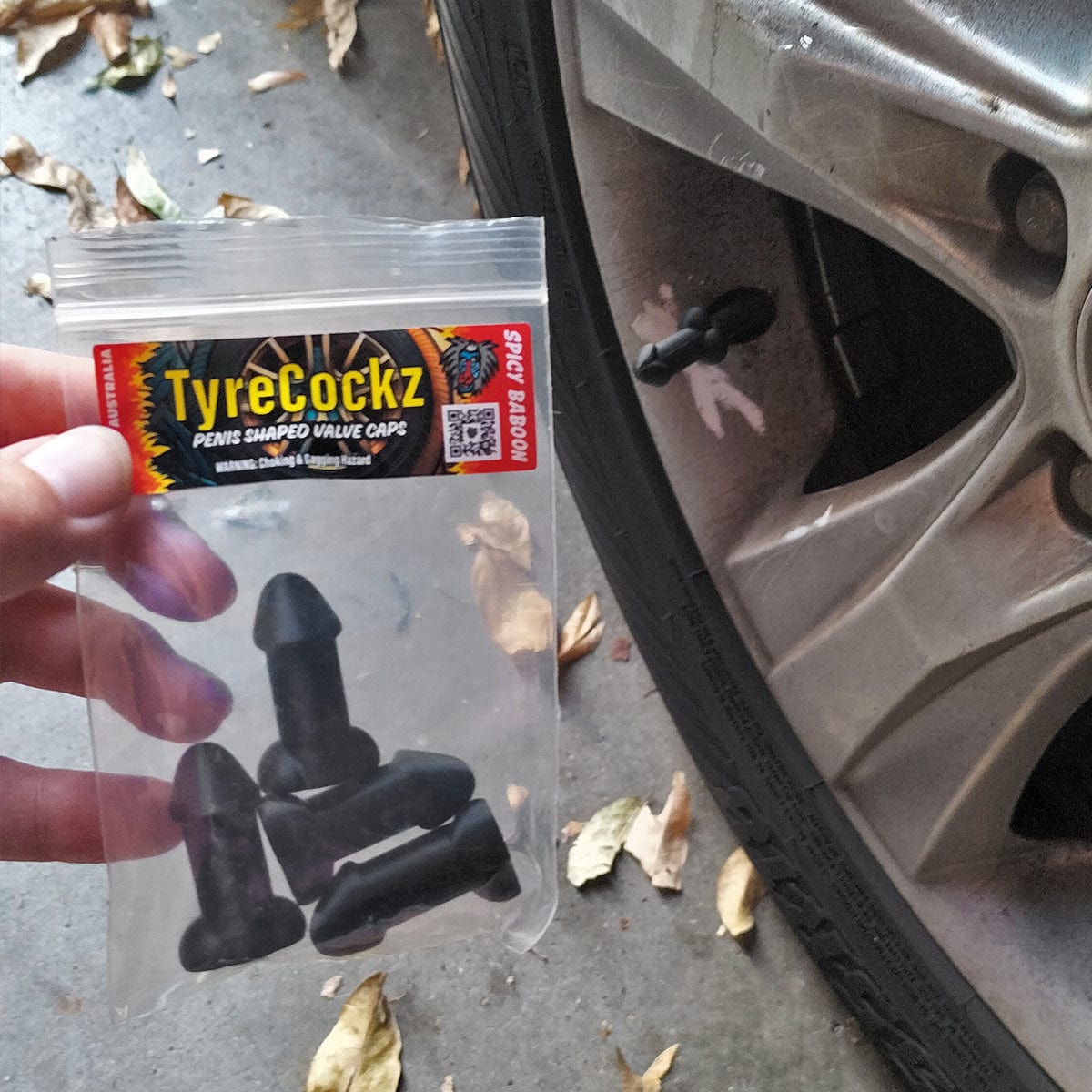 Black Rooster Shaped Valve Stem Cap 🐓🧢 - TyreCockz Prank (4 Pack!)