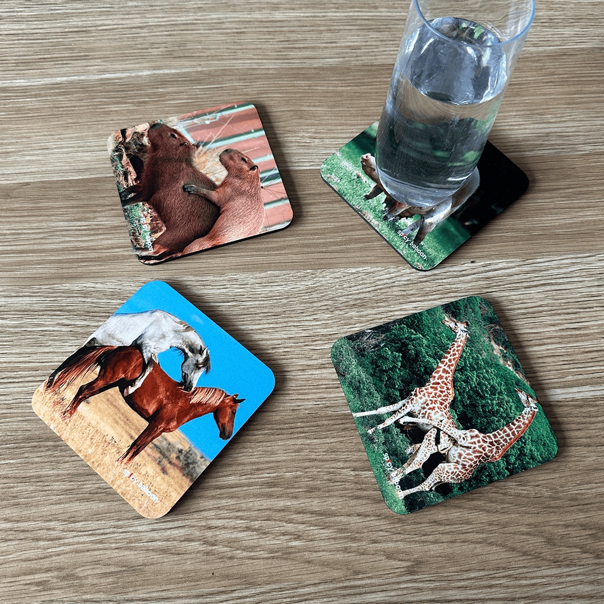 Cork-Base + Hard Surface Animals Humping (4-Pack) - Coaster Set  🐎🐖