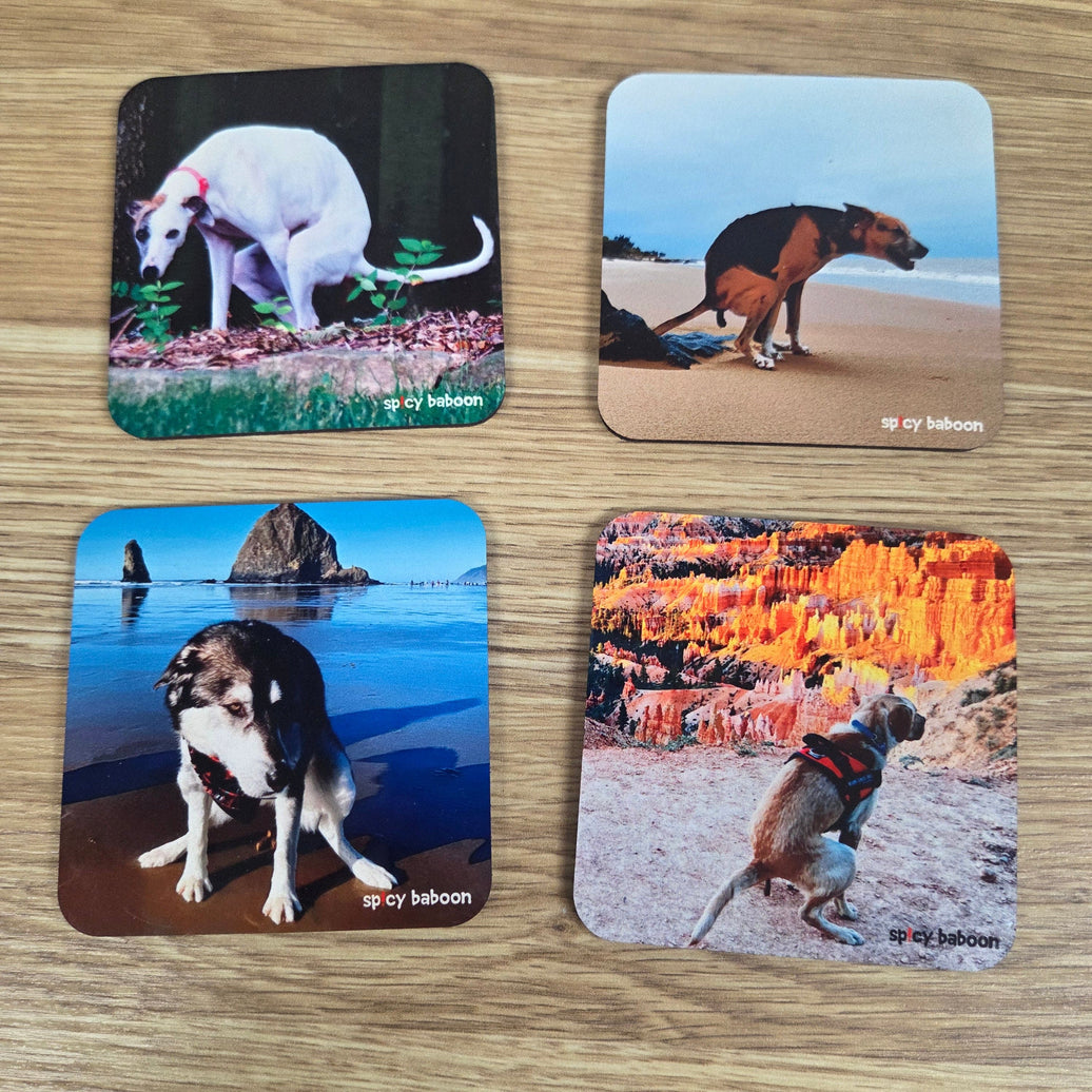 Cork-Base + Hard Surface Dogs Pooping Set (4-Pack) - Coaster Set 💩🍻