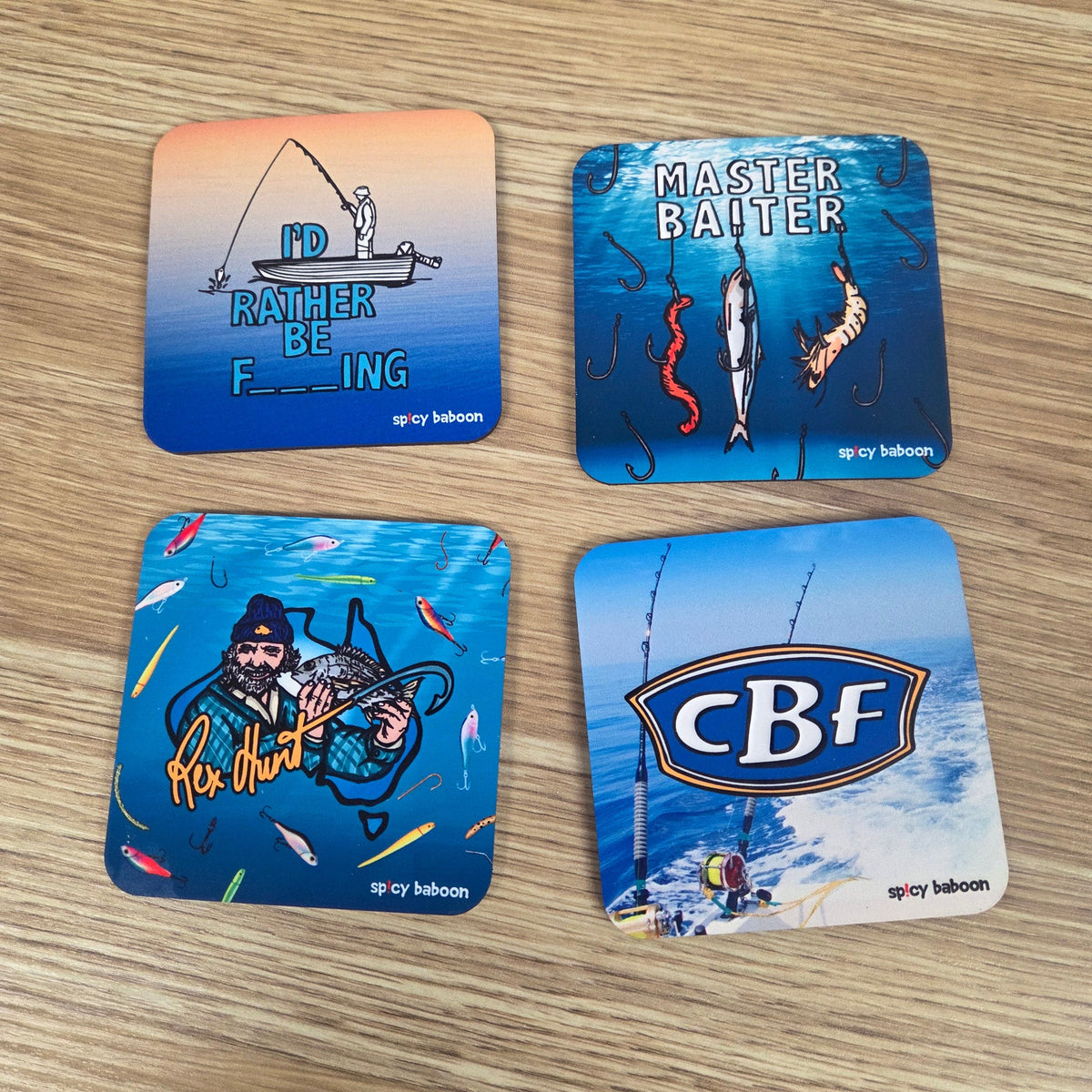 Cork-Base + Hard Surface Fishing Set (4-Pack) - Coaster Set 🎣🍻