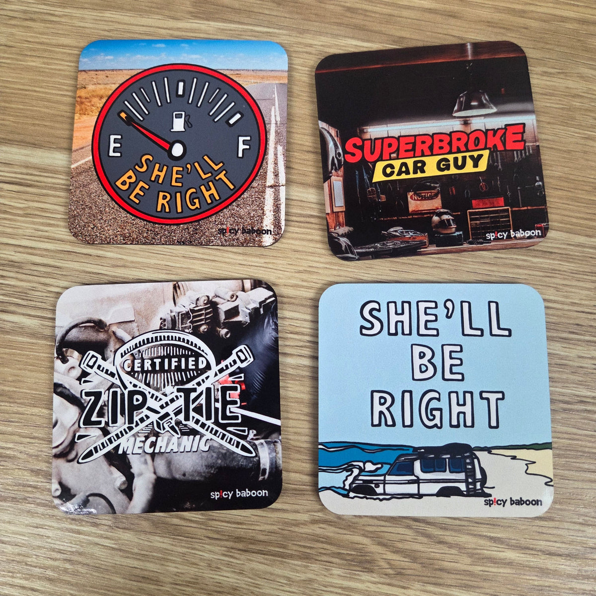 Cork-Base + Hard Surface RevHead Set (4-Pack) - Coaster Set 🔧🍻