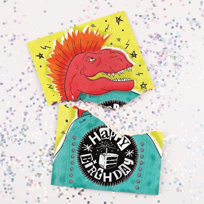 Dino Rock Birthday 🦖🤘🔊 - Joker Greeting Prank Card (Glitter + Sound)