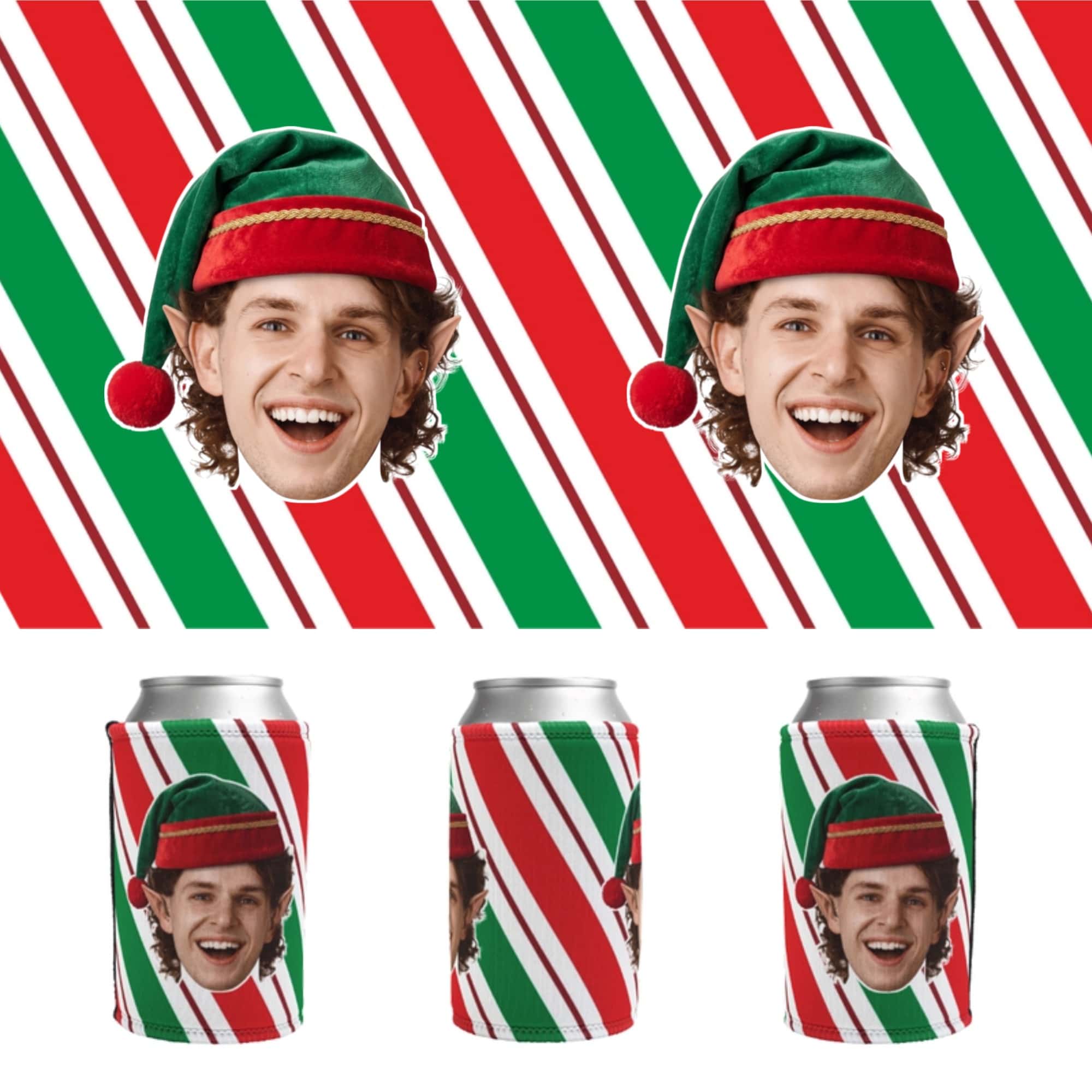 Elf Yourself Face Cutout 😜🎄- Personalised Stubby Holder