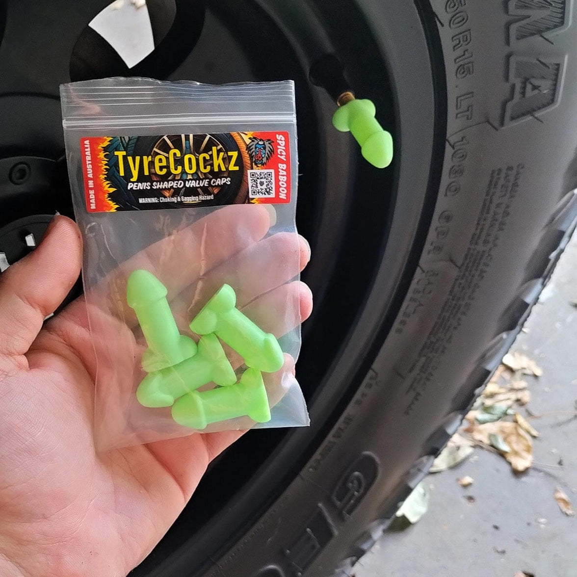 Glow In The Dark Rooster Shaped Valve Stem Cap 🐓🧢 - TireCockz Prank (4 Pack!)