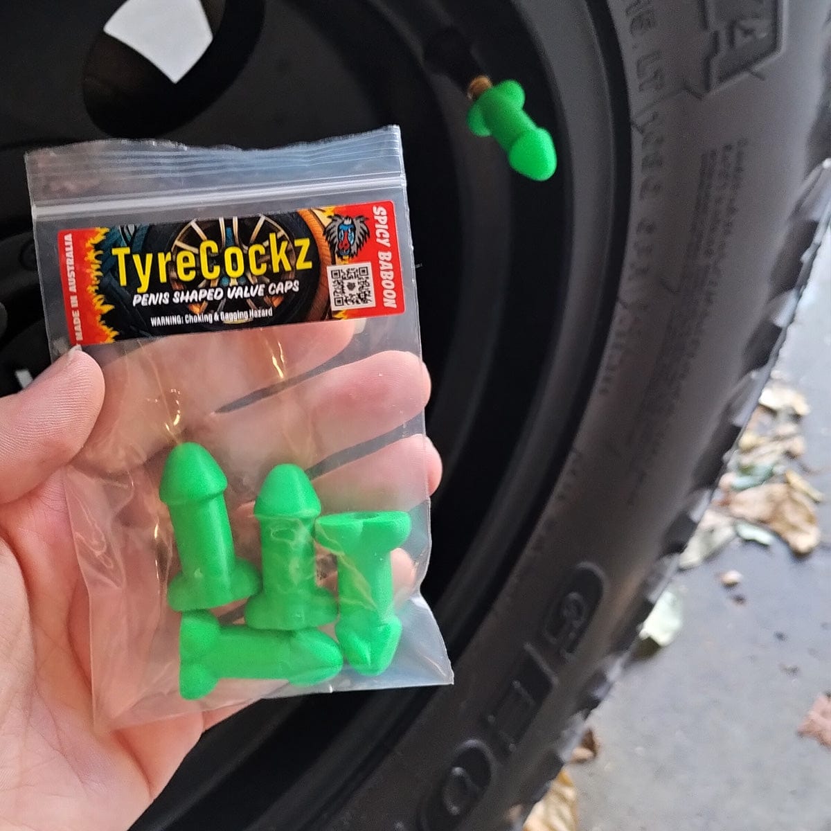 Green Rooster Shaped Valve Stem Cap 🐓🧢 - TireCockz Prank (4 Pack!)