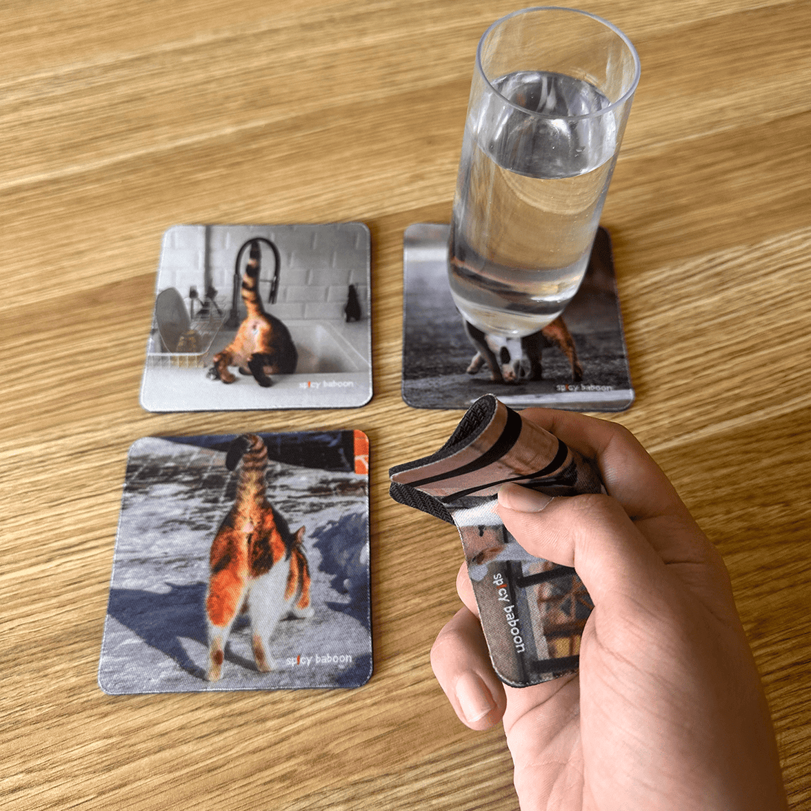 Neoprene-Base + Soft Surface Cats Bums (4-Pack) - Coaster Set 🐈😹